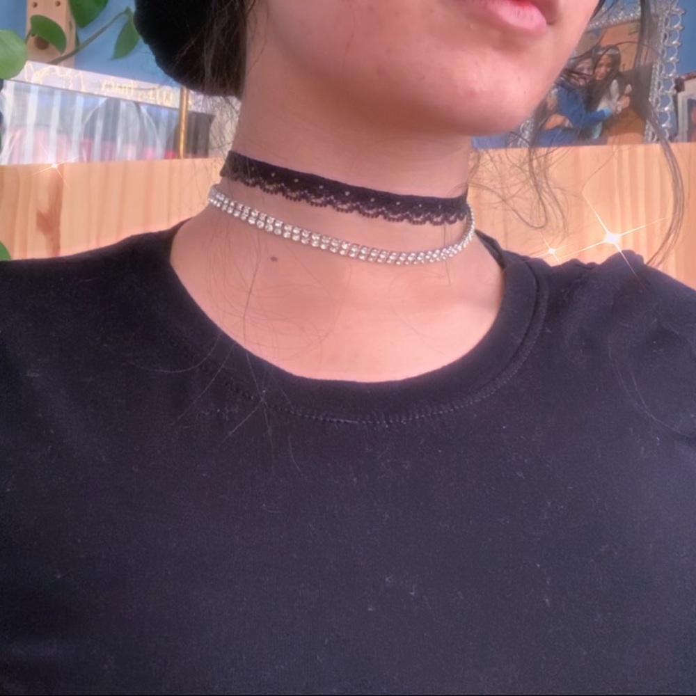 Black Lace and Rhinestone Layered Choker